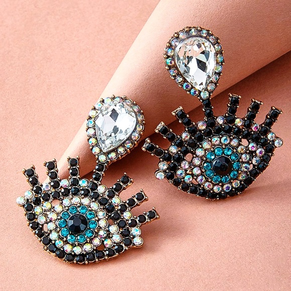 GlitzBlitz Jewelry - 2/$20! Gold/Crystal Evil Eye Statement Earrings